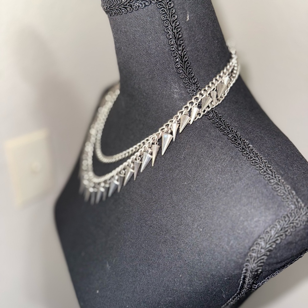Stainless Steal 2 Chain Spiked Necklace - Picture 4 of 7